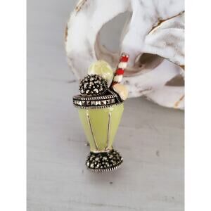 Judith Jack Sterling Silver Enamel Marcasite Ice Cream Soda Milk Shake Pin